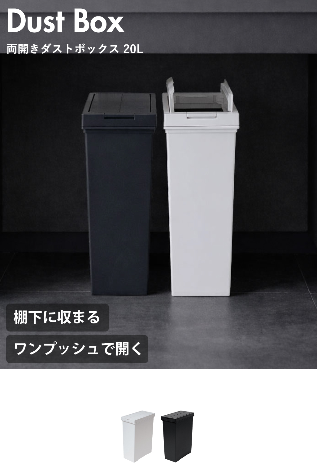 ASVEL アスベル 両開きダストボックス 20L | インテリア雑貨・ゴミ箱